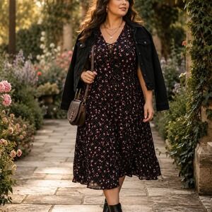Brett Alixander Vintage 90s Grunge Floral Polka Dot Lace Up Maxi Dress 15/16